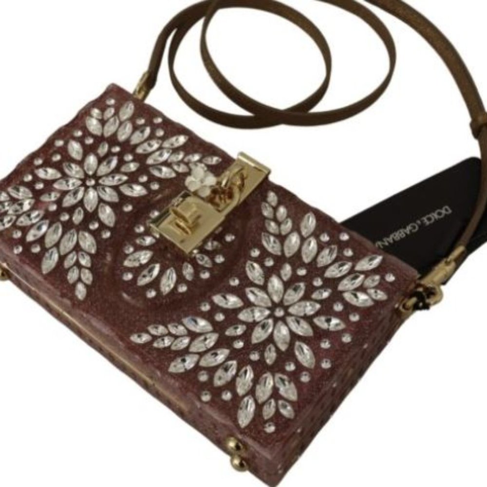 DOLCE & GABBANA Pink Crystals Clutch Cross Body Women Box Bag